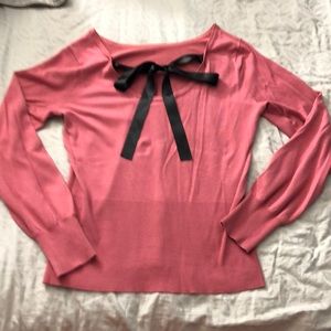 Pink light weight sweater black satin bow on back